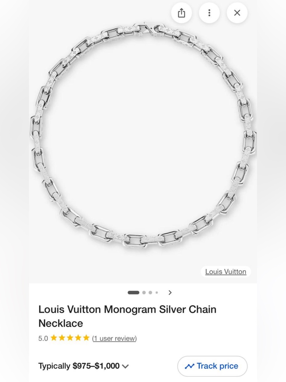 Louis Vuitton Silver Monogram Link Necklace. Used
